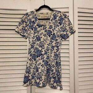 Vintage 90s Fame size Medium Blue Floral Cottagecore Mini Skater Dress